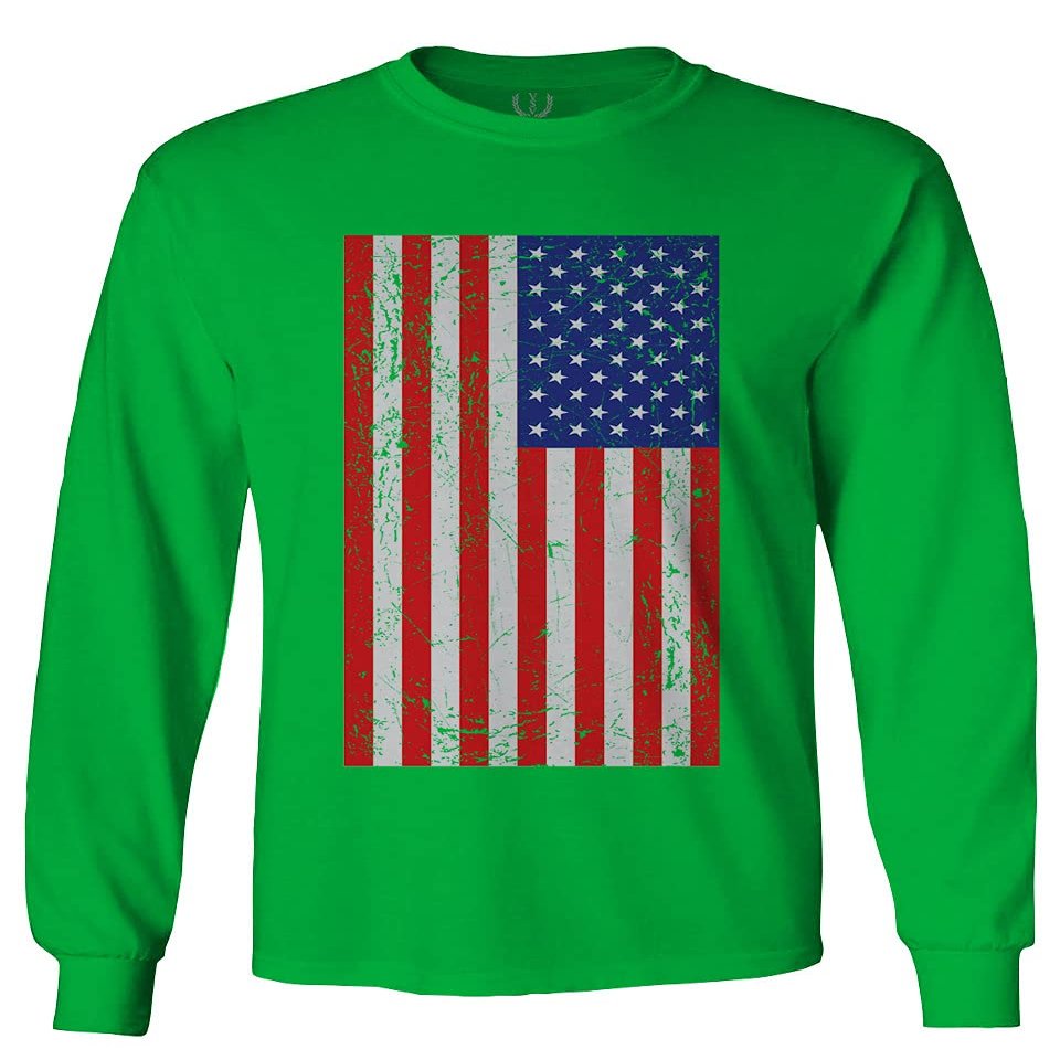 0073. Vintage u.s. American Flag United States of America USA Proud Patriotic Style Men's Long Sleeve t Shirt (Irish Green 2X Large)