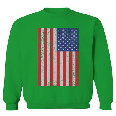 0073. Vintage u.s. American Flag United States of America USA Proud Patriotic Style Men's Crewneck Sweatshirt (Irish Green X-Large)