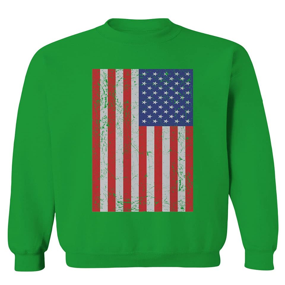 0073. Vintage u.s. American Flag United States of America USA Proud Patriotic Style Men's Crewneck Sweatshirt (Irish Green X-Large)