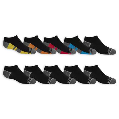 Fruit of the Loom Boys' Ultimate Sports Comfort No Show Socks (10 Pack), BLACK, Large