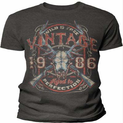 40th Birthday Gift Shirt for Men - Vintage Deer Skull 1986 Aged to Perfection - F/Dk. Heather-002-4X