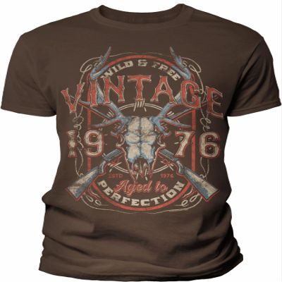 50th Birthday Gift Shirt for Men - Vintage Deer Skull 1976 Aged to Perfection - F/Brown-005-4X