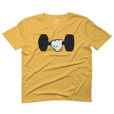 0079. Workout weigthLifting Fitness Cartoon Glove Dumbells Gym Lifting Lift Graphic for Men T Shirt (Gold 2X-Large)