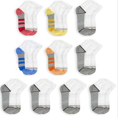 Fruit of the Loom Little Boys' Half Cushion Ankle Socks (10 Pack) (Medium, White Assorted)
