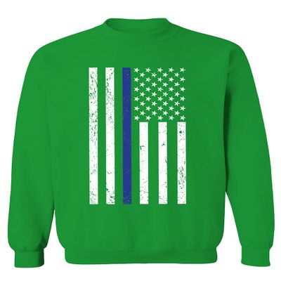 0075. Big Flag USA American Police Support Blue Lives Matter Thin Line Patriotic Style Men's Crewneck Sweatshirt (Irish Green X-Large)