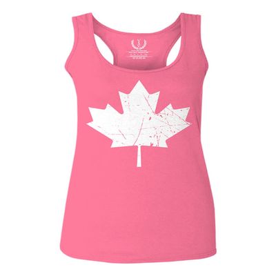 0086. Canada Flag Maple Leaf Canadian Pride Retro Vintage Style Women's Tank Top Racerback (Pink X Small)