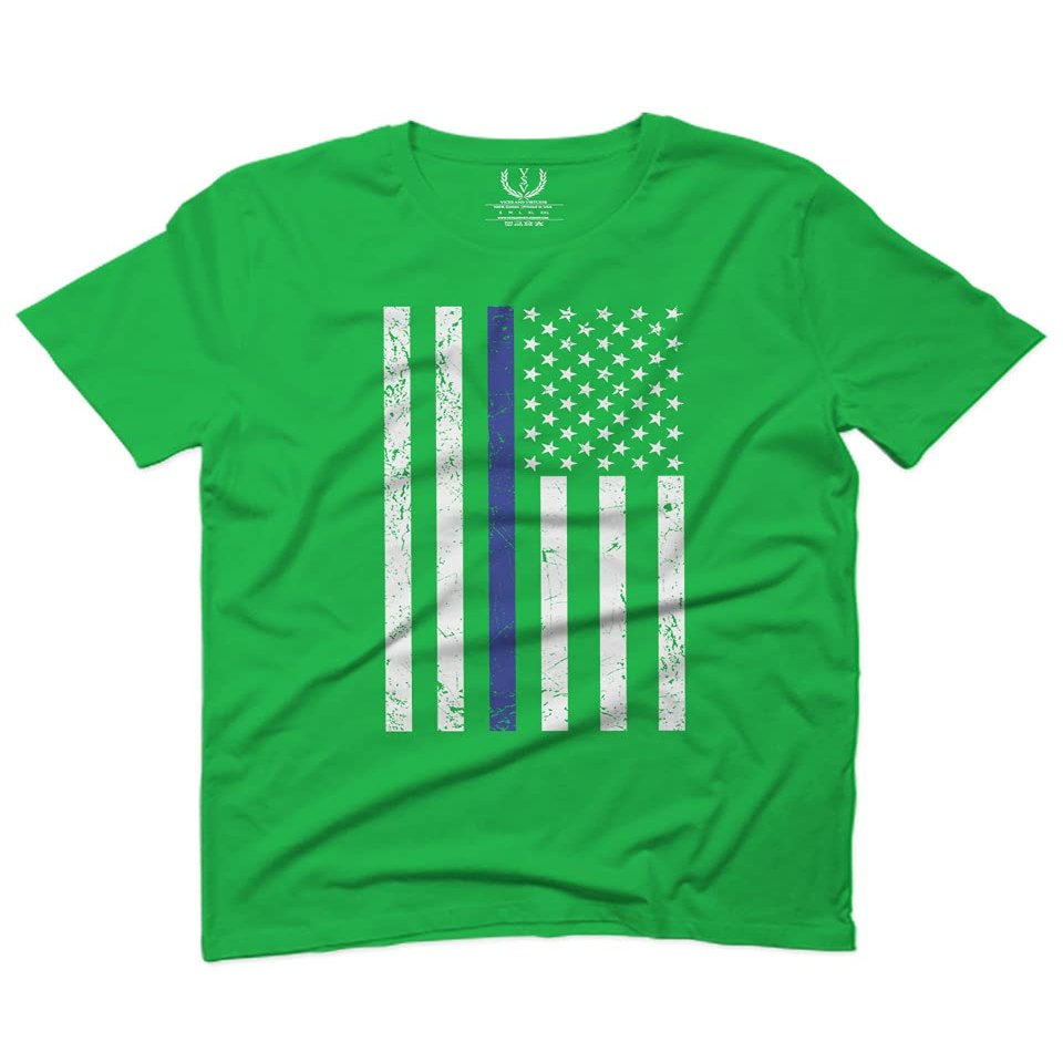 0075. Big Flag USA American Police Support Blue Lives Matter Thin Line Patriotic Style for Men T Shirt (Irish Green 2X-Large)