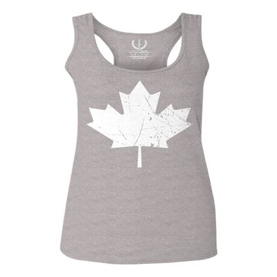 0086. Canada Flag Maple Leaf Canadian Pride Retro Vintage Style Women's Tank Top Racerback (Light Gray X Small)