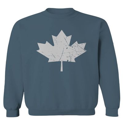 0086. Canada Flag Maple Leaf Canadian Pride Retro Vintage Style Men's Crewneck Sweatshirt (Indigo Blue Medium)