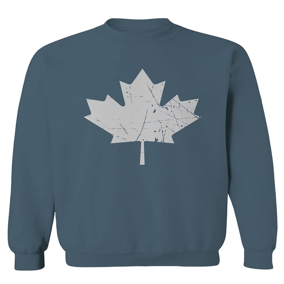 0086. Canada Flag Maple Leaf Canadian Pride Retro Vintage Style Men's Crewneck Sweatshirt (Indigo Blue Medium)