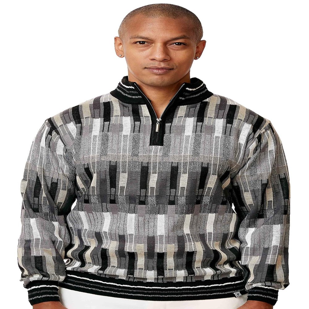 Stacy Adams Mens Sweater Mlange Medley Full Patterned Design (5XL, Black)