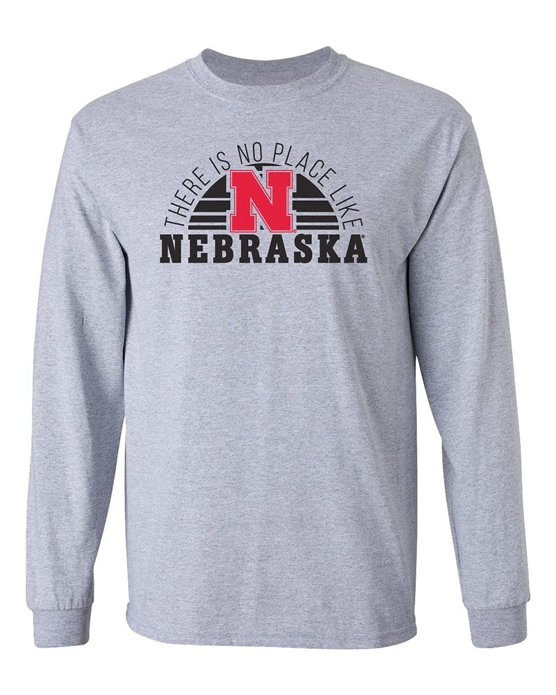 CornBorn Long Sleeve Nebraska Shirt - Huskers T Shirt - No Place Like - Gray - 4X