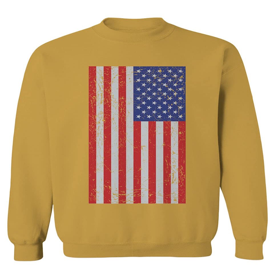 0073. Vintage u.s. American Flag United States of America USA Proud Patriotic Style Men's Crewneck Sweatshirt (Gold Small)