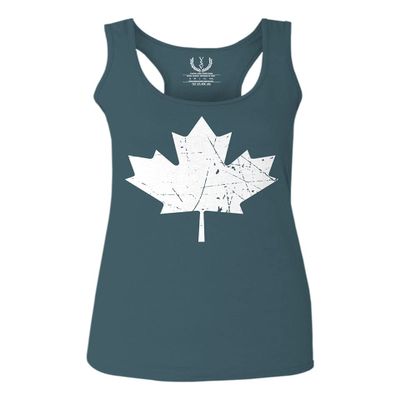 0086. Canada Flag Maple Leaf Canadian Pride Retro Vintage Style Women's Tank Top Racerback (Indigo Blue Large)