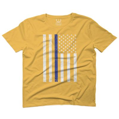 0075. Big Flag USA American Police Support Blue Lives Matter Thin Line Patriotic Style for Men T Shirt (Gold 2X-Large)