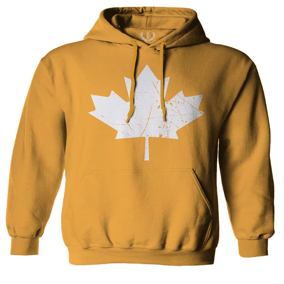 0086. Canada Flag Maple Leaf Canadian Pride Retro Vintage Style Sweatshirt Pullover Hoodie (Gold, Medium)