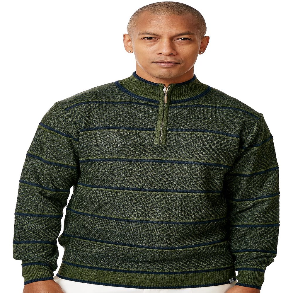Stacy Adams Mens Sweater Full Patterned Design (Large, Olive)