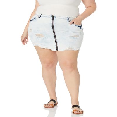 dollhouse Women's Size Acid Wash Plus Mini Skirt with Full Front Zipper, Horizon, 18
