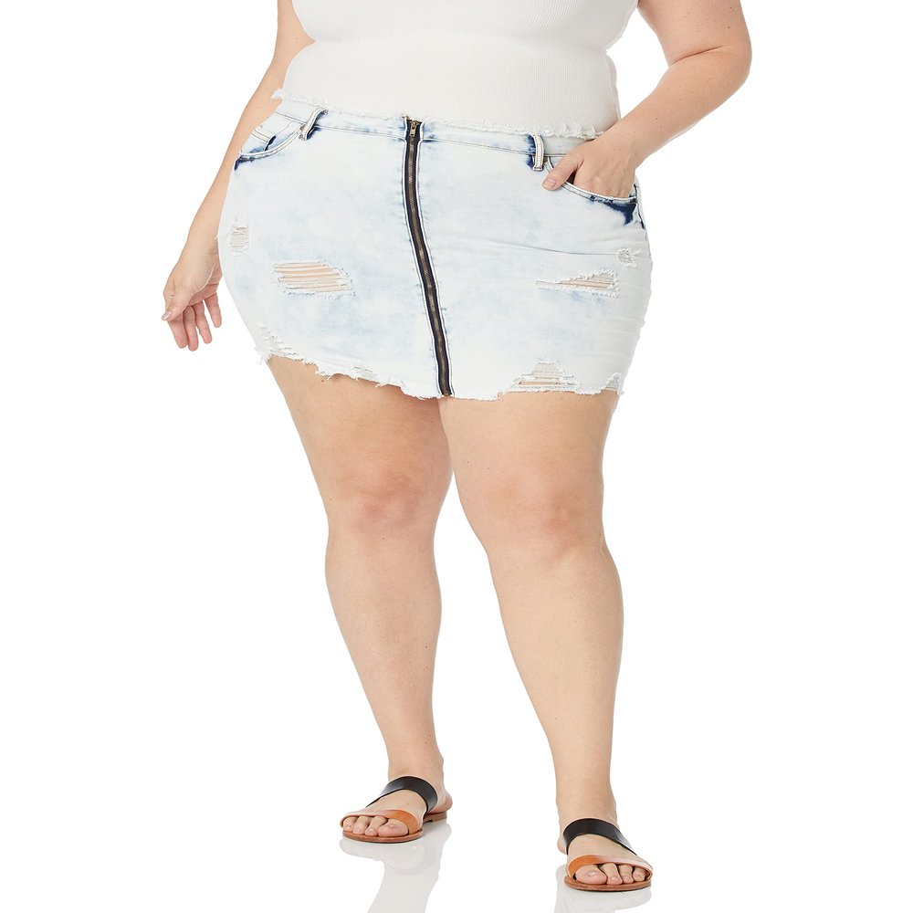 dollhouse Women's Size Acid Wash Plus Mini Skirt with Full Front Zipper, Horizon, 18