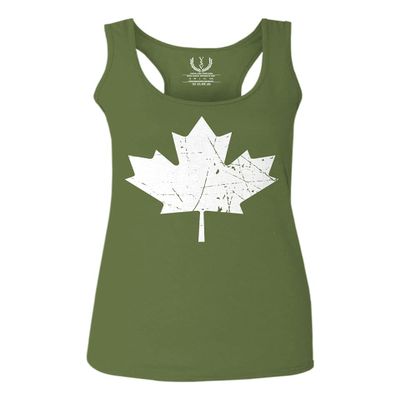 0086. Canada Flag Maple Leaf Canadian Pride Retro Vintage Style Women's Tank Top Racerback (Olive, X Small)