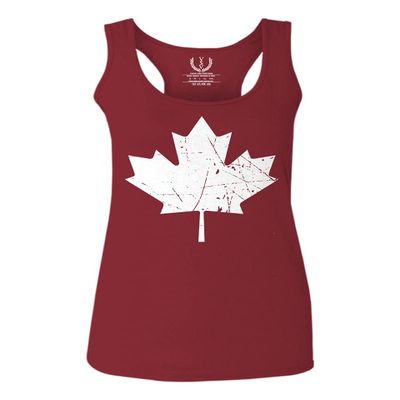 0086. Canada Flag Maple Leaf Canadian Pride Retro Vintage Style Women's Tank Top Racerback (Maroon, X Small)