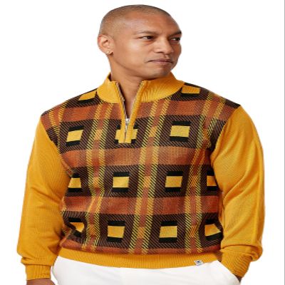 Stacy Adams Mens Sweater Retro Traditional Impression Design (4XL, Gold)
