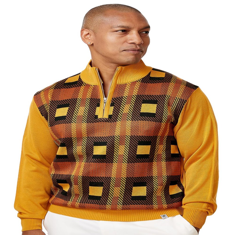 Stacy Adams Mens Sweater Retro Traditional Impression Design (4XL, Gold)