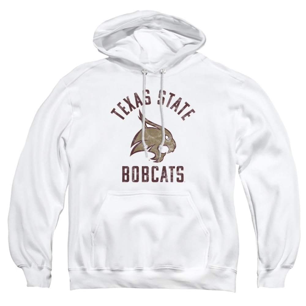 Texas State University Official Bobcats Logo Unisex Adult Pull-Over Hoodie,White, Large