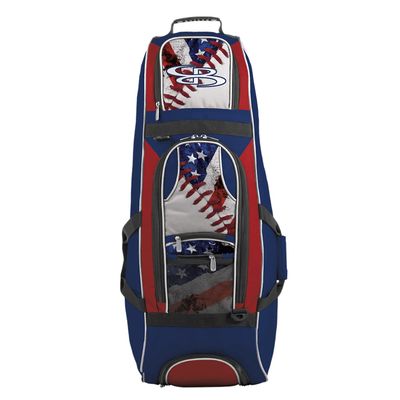 Boombah Spartan Rolling Bat Bag 2.0 USA Baseball - 38" x 12-1/2" x 12" - Royal Blue/Red/White - Holds 4 Bats and Much More