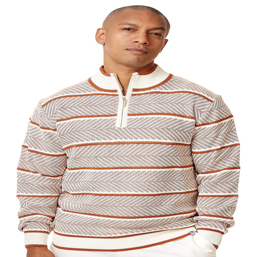Stacy Adams Mens Sweater Full Patterned Design (XXL, Cream)