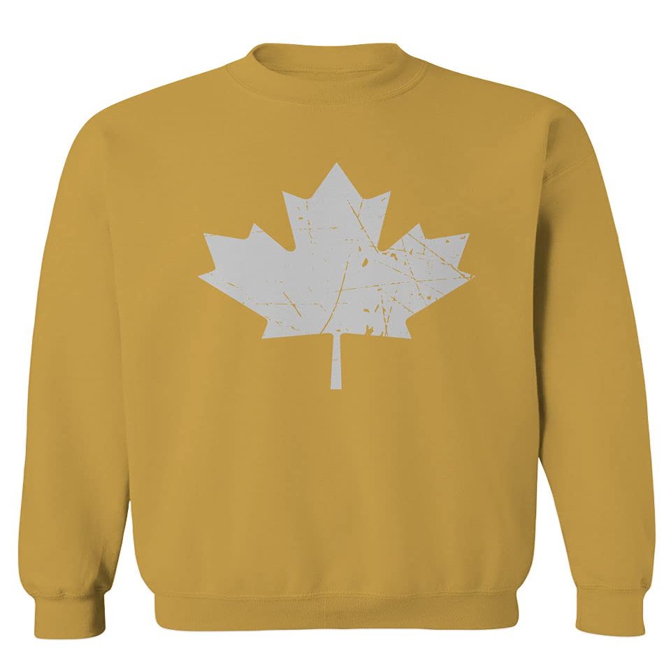 0086. Canada Flag Maple Leaf Canadian Pride Retro Vintage Style Men's Crewneck Sweatshirt (Gold Medium)