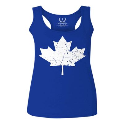 0086. Canada Flag Maple Leaf Canadian Pride Retro Vintage Style Women's Tank Top Racerback (Royal X Small)
