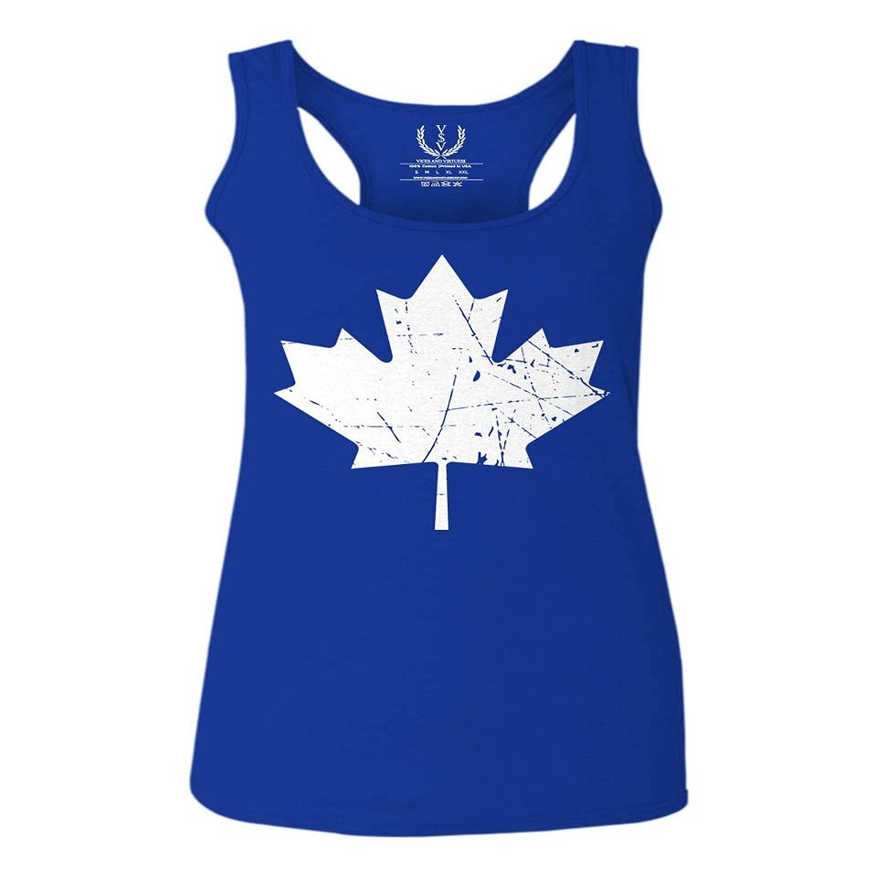0086. Canada Flag Maple Leaf Canadian Pride Retro Vintage Style Women's Tank Top Racerback (Royal X Small)