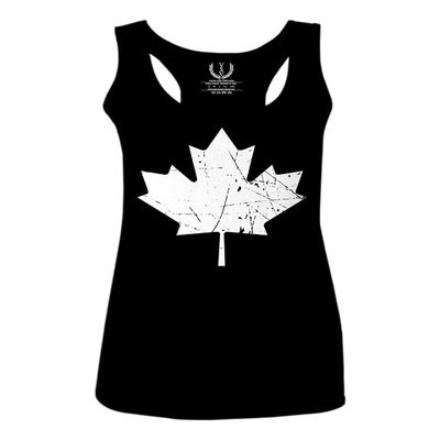 0086. Canada Flag Maple Leaf Canadian Pride Retro Vintage Style Women's Tank Top Racerback (Black, X Small)