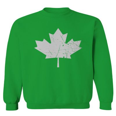 0086. Canada Flag Maple Leaf Canadian Pride Retro Vintage Style Men's Crewneck Sweatshirt (Irish Green X-Large)