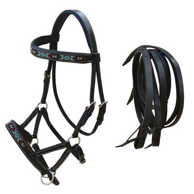 CHALLENGER Horse Western English Leather Bitless Sidepull Bridle w/Split Reins 77RS12BK