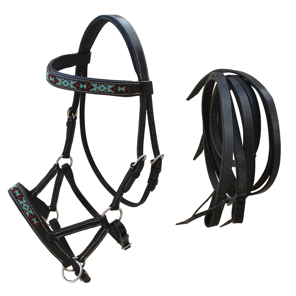CHALLENGER Horse Western English Leather Bitless Sidepull Bridle w/Split Reins 77RS12BK