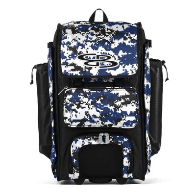 Boombah Rolling Catchers Superpack Baseball/Softball Gear Bag - 23-1/2" x 13-1/2" x 9-1/2" - Digital Camo Black/Royal - Telescopic Handle and Holds 4 Bats - Wheeled Version