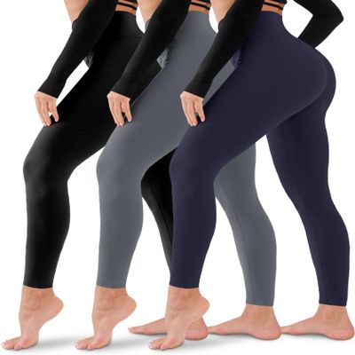 3 Pack Leggings for Women-No See-Through High Waisted Tummy Control Yoga Pants Workout Running Legging Small-Medium