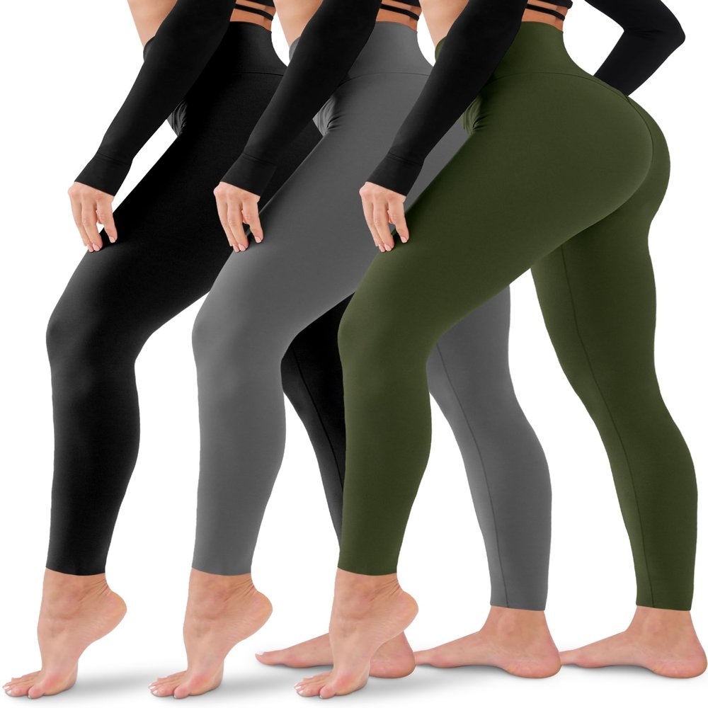3 Pack Leggings for Women-No See-Through High Waisted Tummy Control Yoga Pants Workout Running Legging Small-Medium