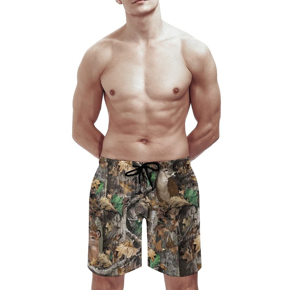 BAIKUTOUAN Camo Deer Camouflage Hunting Print Swim Trunks Short Beach Pants for Men Casual