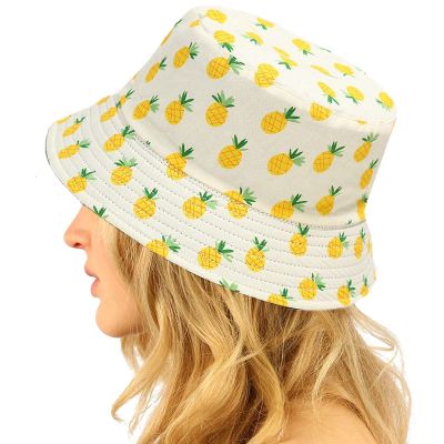 Summer Sun Hat Visor Bucket Hats for Women Sun Beach Hats Teens Girls Wide Brim Summer Fisherman's Caps, Pineapple Beige