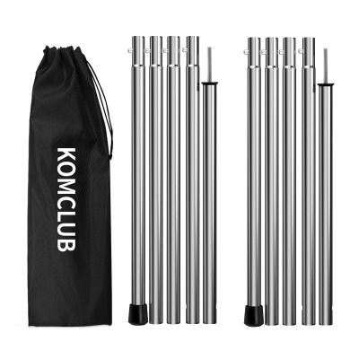 KOMCLUB Telescoping Tent Poles - Adjustable Heavy Duty Camping Poles - Thickened Stainless Steel - Set of 2 - For Tarp, Awning, Canopy, Beach Shelter, Sun Sails