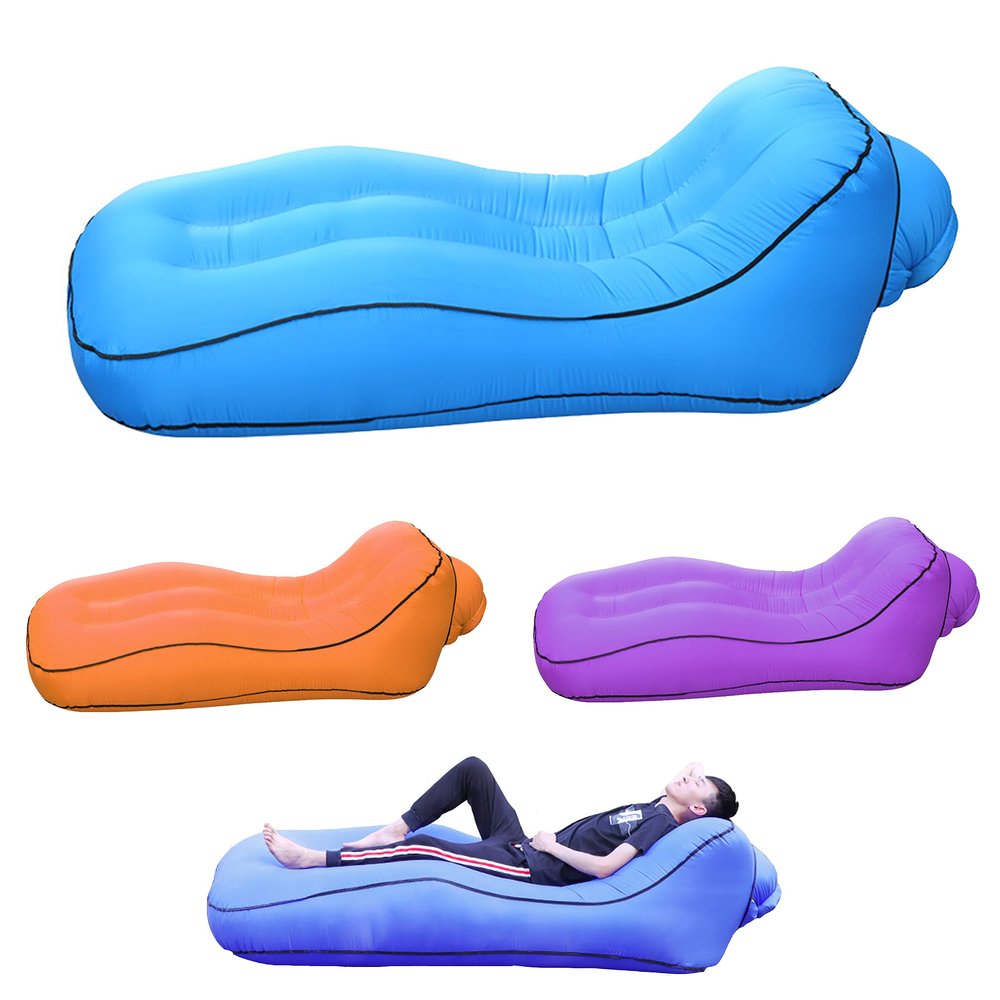 iBIREMS Inflatable Lounger Air Sofa Portable, Lightweight, Inflatable Couch, Ergonomic Design, Easy Inflation, Beach, Hiking, Camping, Swimming Pool, Picnic, Traveling (Light Blue)