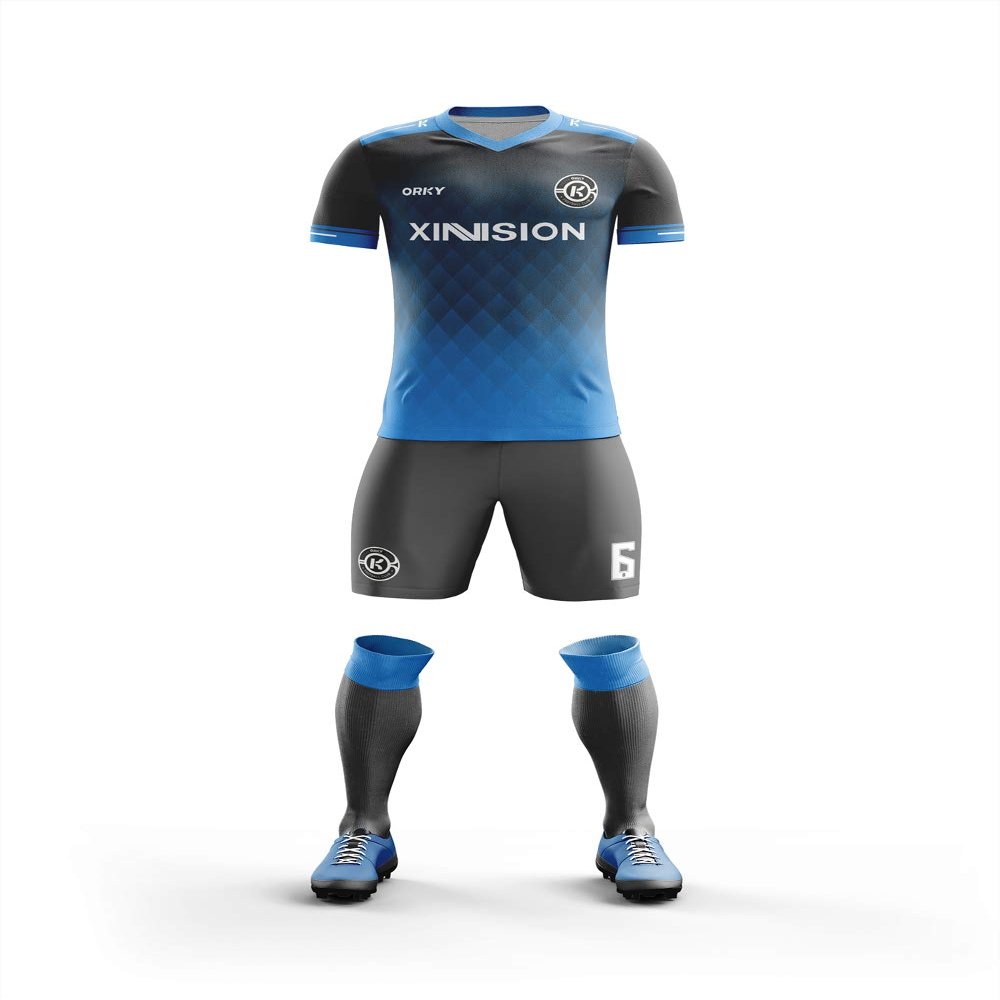 ORKY Men Custom Soccer Jersey with Short, Boys Girls Personalized Name Number Shirt, Soccer League School Team Uniform Prism(Blue 110cm)