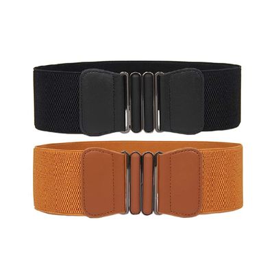 Swtddy 3 Pack Women's Elastic Wide Stretchy Waist Cinch Belt Waistband For Dresses (Suit For Waist Size 36"-45", Black+Camel)