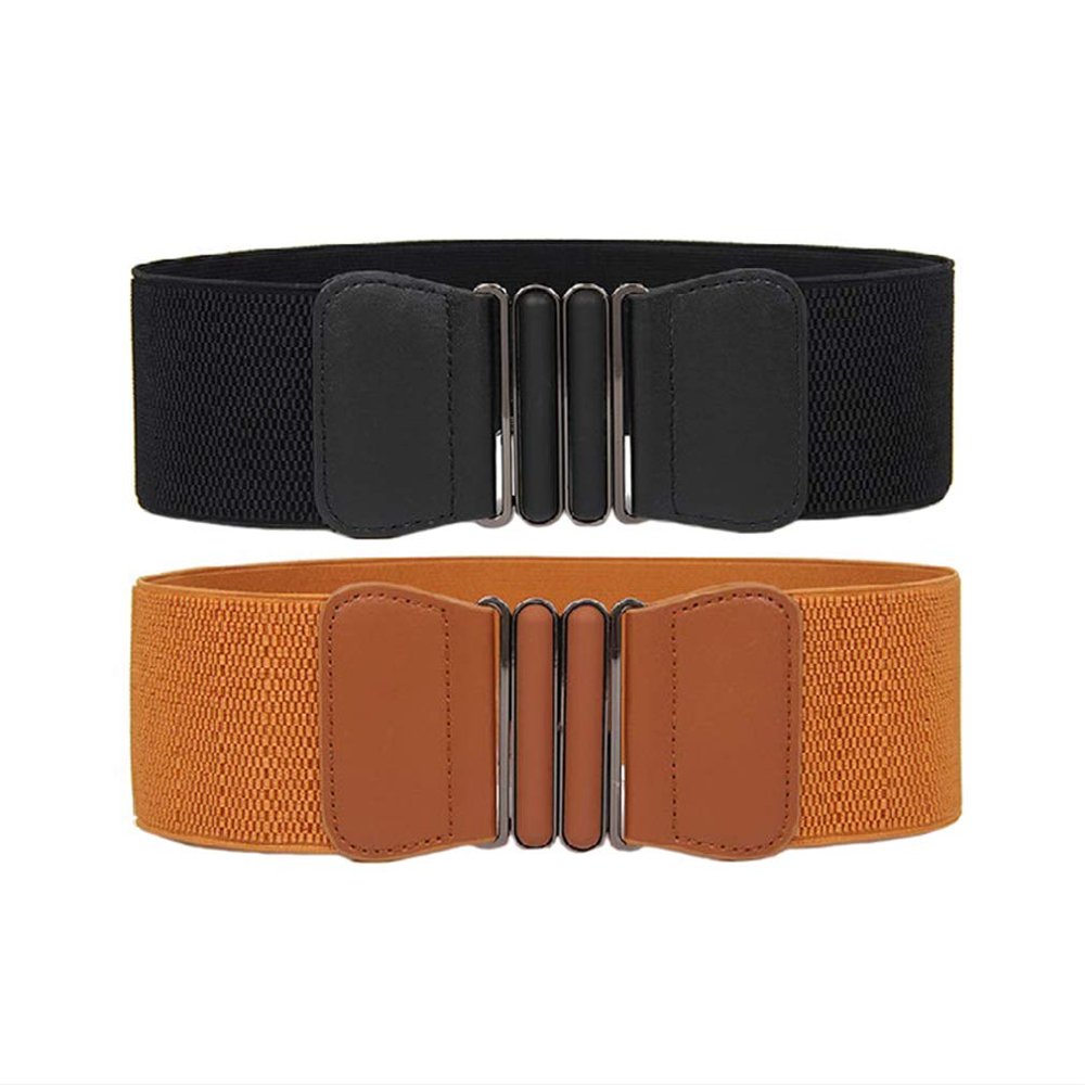 Swtddy 3 Pack Women's Elastic Wide Stretchy Waist Cinch Belt Waistband For Dresses (Suit For Waist Size 36"-45", Black+Camel)