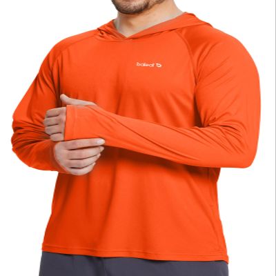 baleaf Men's Sun Protection Hoodie Shirt UPF 50+ Long Sleeve UV SPF T-Shirts Rash Guard Fishing Swimming Lightweight Vermillion Orange L
