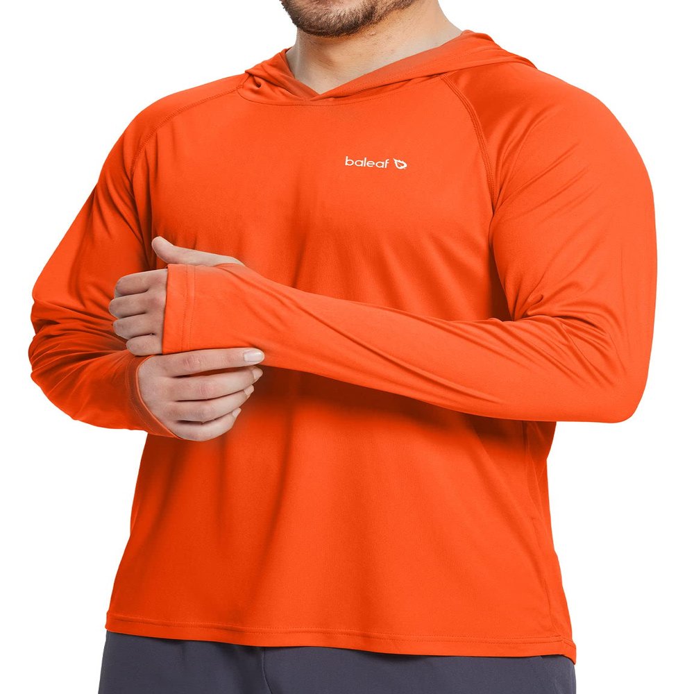 baleaf Men's Sun Protection Hoodie Shirt UPF 50+ Long Sleeve UV SPF T-Shirts Rash Guard Fishing Swimming Lightweight Vermillion Orange L
