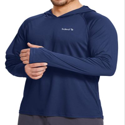baleaf Men's Sun Protection Hoodie Shirt UPF 50+ Long Sleeve UV SPF T-Shirts Rash Guard Fishing Swimming Lightweight Deep Blue M